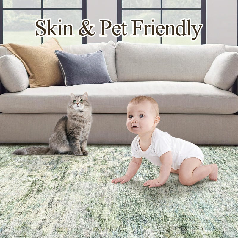 Soalmost Abstract Rug 5x7 Machine Washable Area Indoor Green Low Pile Non-Slip Foldable Thin Accent Rugs for Bedroom Living Room Dining Room - Image 3