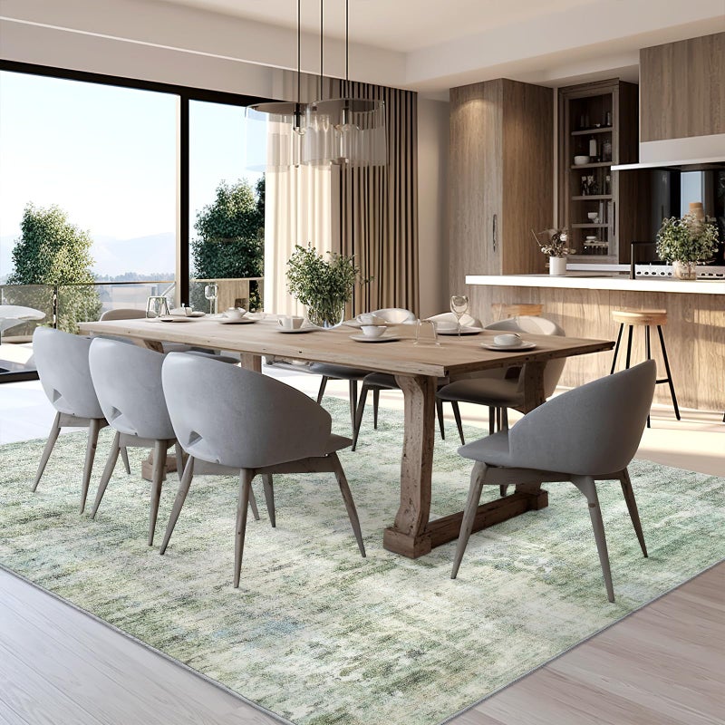 Soalmost Abstract Rug 5x7 Machine Washable Area Indoor Green Low Pile Non-Slip Foldable Thin Accent Rugs for Bedroom Living Room Dining Room - Image 5