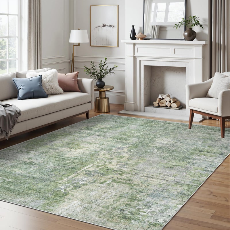 Soalmost Abstract Rug 5x7 Machine Washable Area Indoor Green Low Pile Non-Slip Foldable Thin Accent Rugs for Bedroom Living Room Dining Room - Image 2