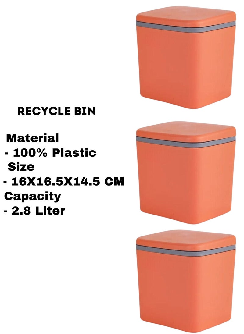 MAAS 3-Piece Pedal Trash Bin Made of Premium Quality Plastic for Home and Office Use 2.8L  - Image 1