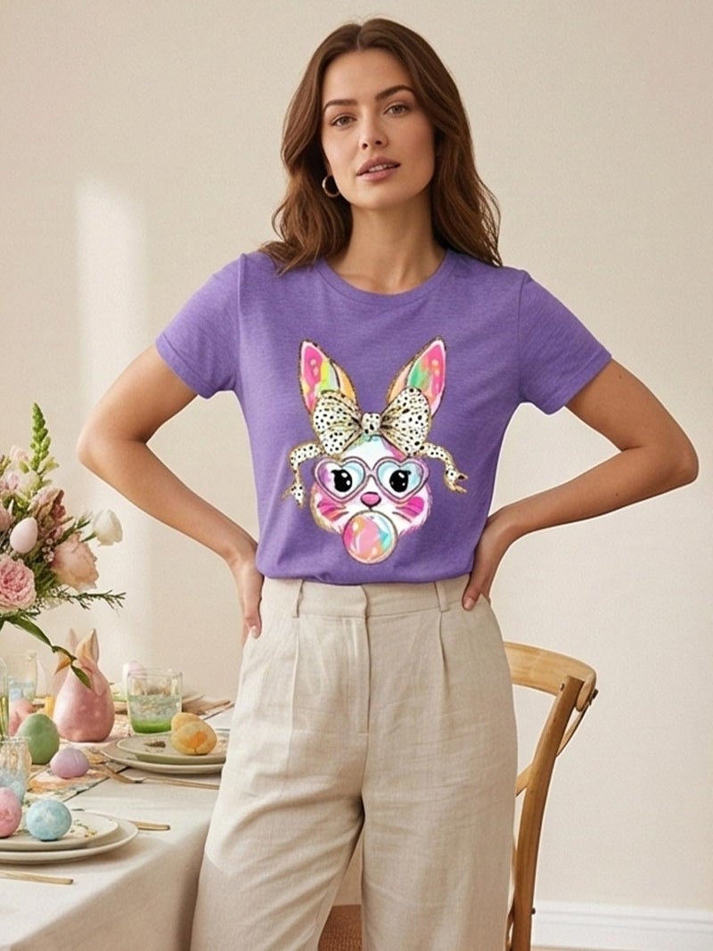 Frizty Easter Shirts for Women: Cute Bunny Shirt Leopard Rabbit Tshirt Easter Egg Hunt Funny Graphic Tee Tops - Image 2