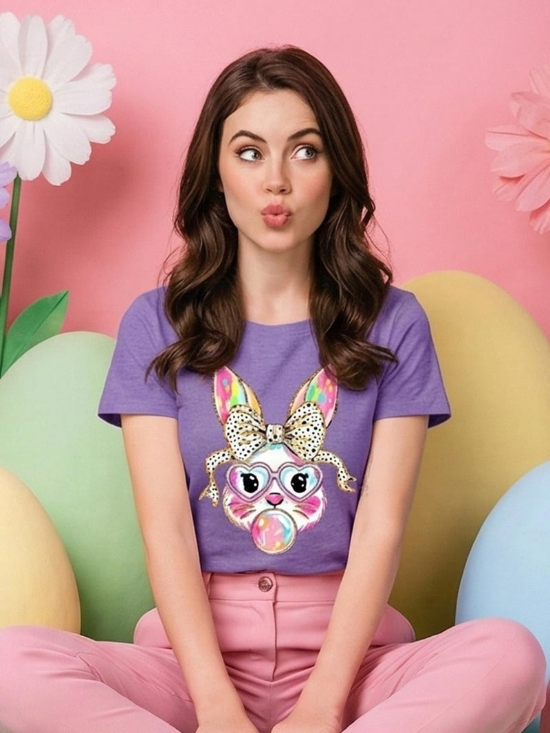 Frizty Easter Shirts for Women: Cute Bunny Shirt Leopard Rabbit Tshirt Easter Egg Hunt Funny Graphic Tee Tops - Image 3