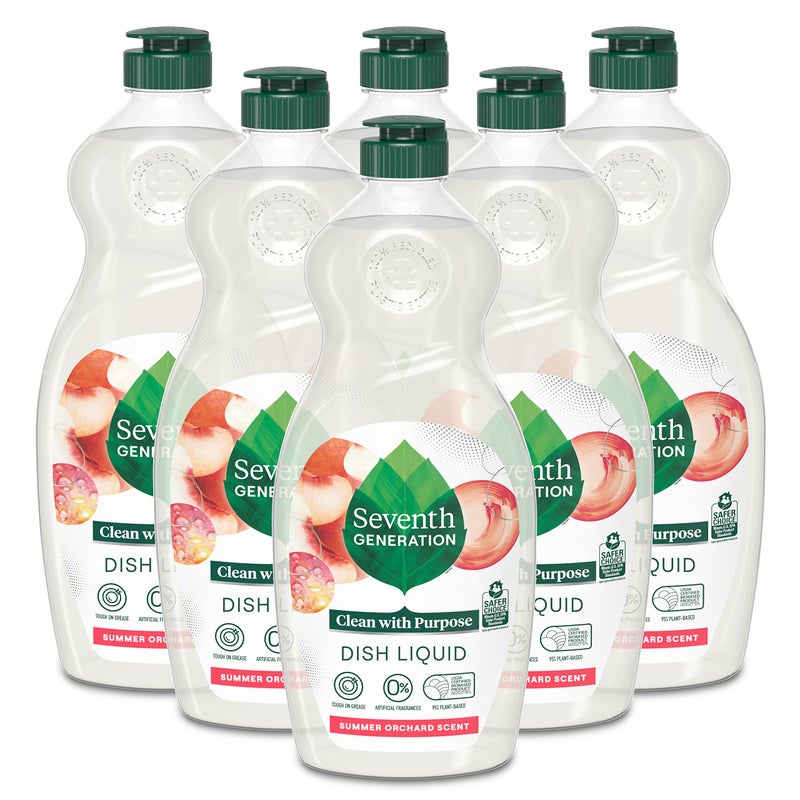 Seventh Generation Dish Soap Liquid Summer Orchard Scent Pack of 6 Dishwashing Soap Dish Detergent Liquid Soap 19 oz - Image 1