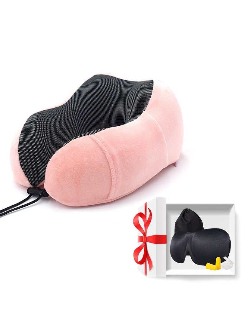 Travel neck pillow for sleeping made of pure memory foam PINK - Image 1