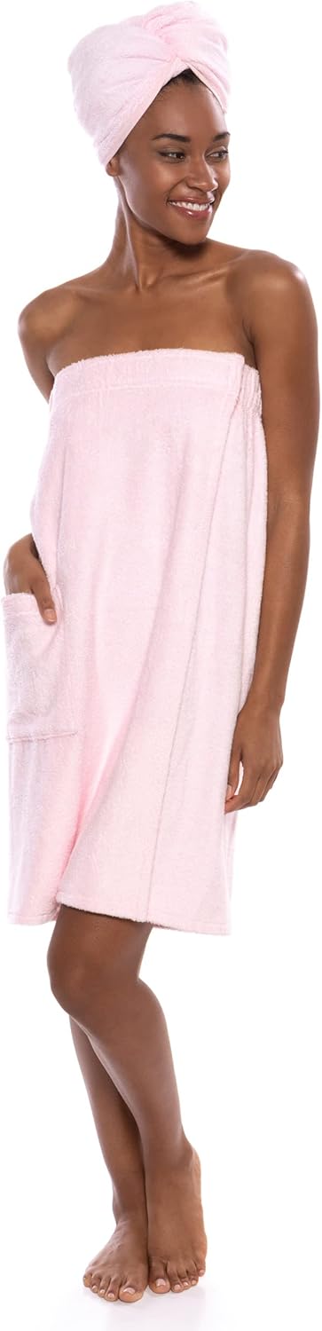 TexereSilk Womens Spa Towel  Head Wrap Set  Modal  Organic Cotton Blend Barely Pink 2X3X