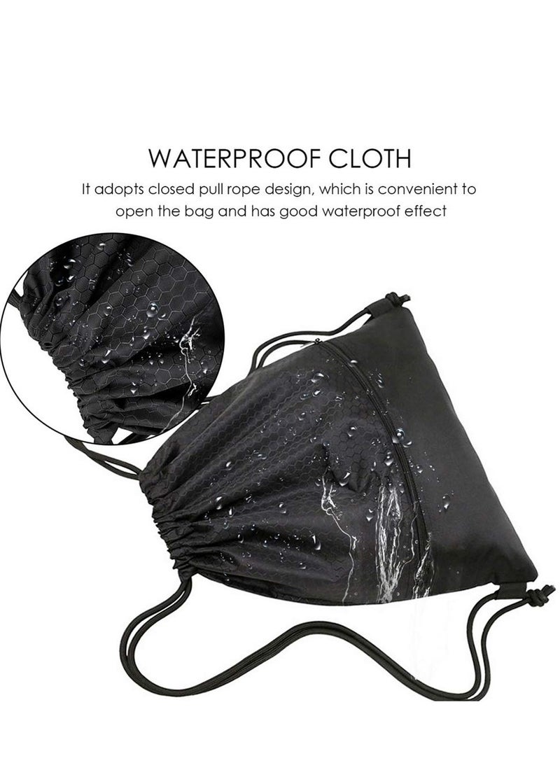 ساكن حقيبة رياضية برباط، 42 × 50 سم، حقيبة تدريب قابلة للطي ومقاومة للماء للجنسين لكرة القدم وكرة السلة والسباحة وصالة الألعاب الرياضية والشاطئ وحمام السباحة والتخييم - أسود - Image 4