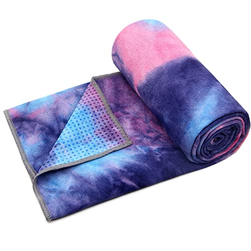 Eunzel Yoga TowelHot Yoga Mat Towel with Grip Dots Sweat Absorbent NonSlip for Hot Yoga Pilates and Workout 24 x72 Purple Blue