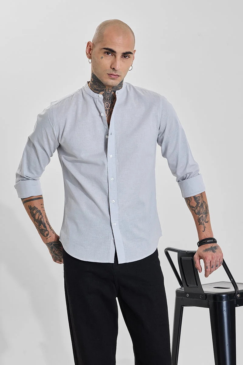 SNITCH Light Grey Solid Long Sleeve Slim Fit Shirt