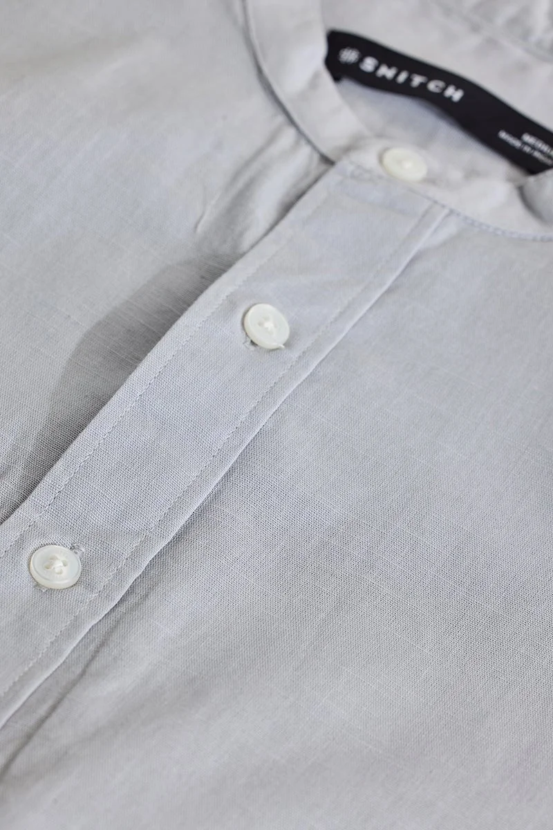 SNITCH Light Grey Solid Long Sleeve Slim Fit Shirt