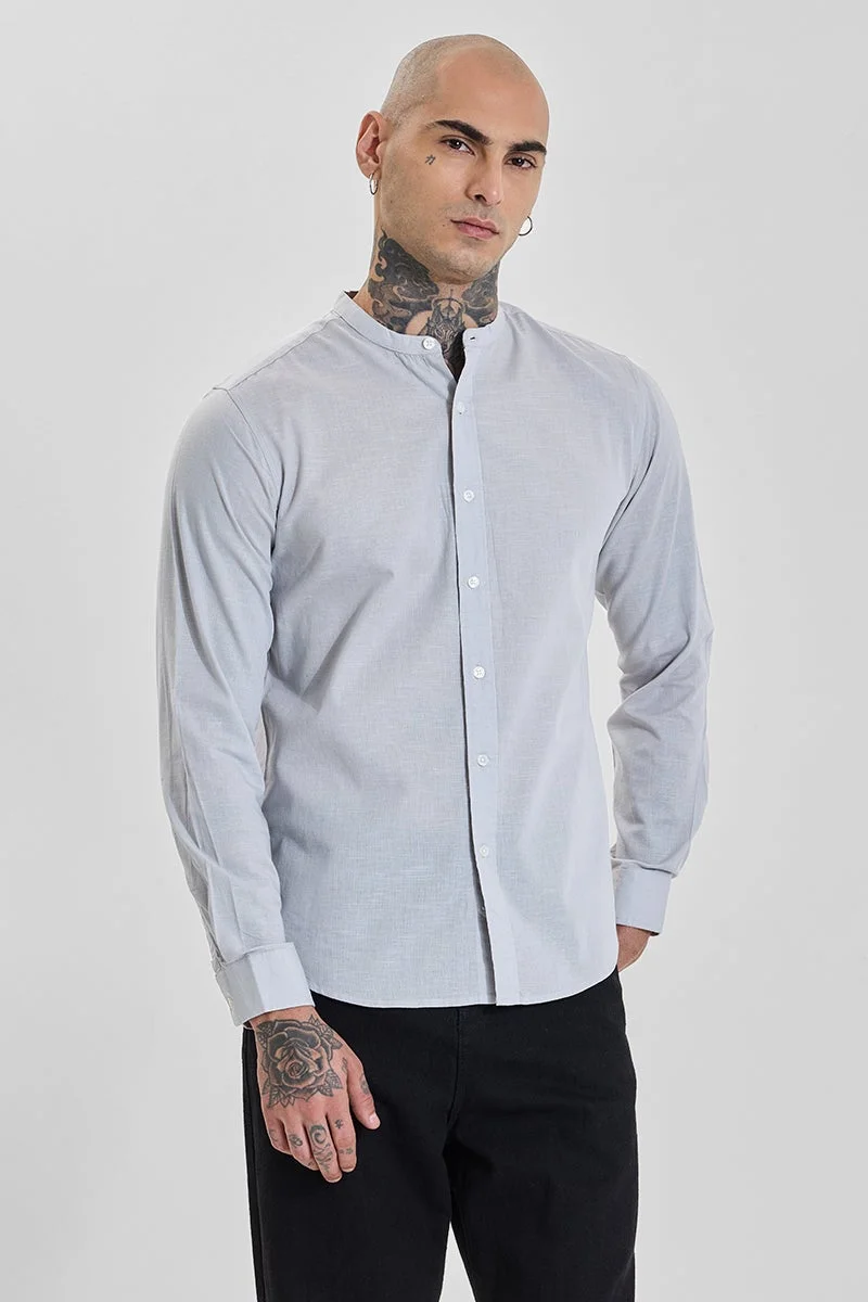 SNITCH Light Grey Solid Long Sleeve Slim Fit Shirt