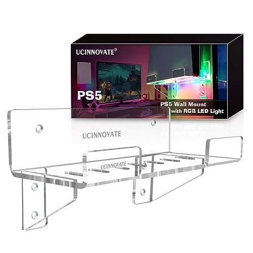 UCINNOVATE Acrylic Wall Mount for PS5 Wall Mount Kit with Dreamcolor LED Light Compatible for Playstation 5 Accessory for PS5 Gaming ConsoleDisc Digital EditionSturdy Wall Stand Hanger - Image 1