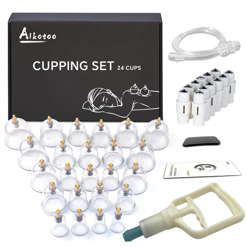 AIKOTOO AIKOTOO Cupping Therapy Set 24 Massage Cups Cupping Set with Pump Vacuum Suction Cups for Body Cellulite Cupping Massage Back Pain Relief Chinese Acupoint Physical Cupping Therapy Hijama