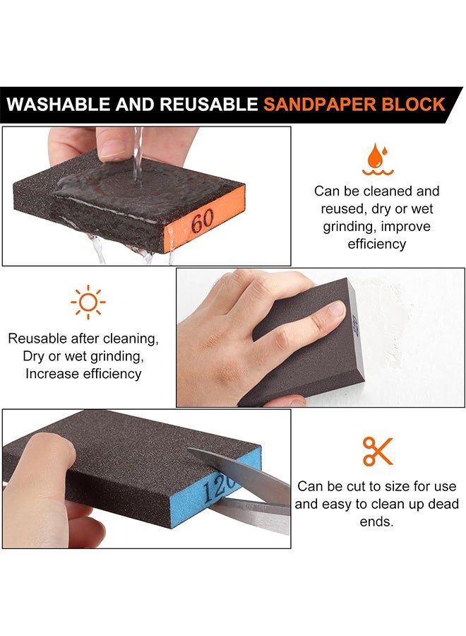 4-Pack Sandpaper Block, Four Grits Per Pack 60/80/120/220, Washable and Reusable Handmade Sanding Sponge, Drywall Sandpaper Blocks for Wooden Drywall Sheetrock and Metal Glazing - Image 3