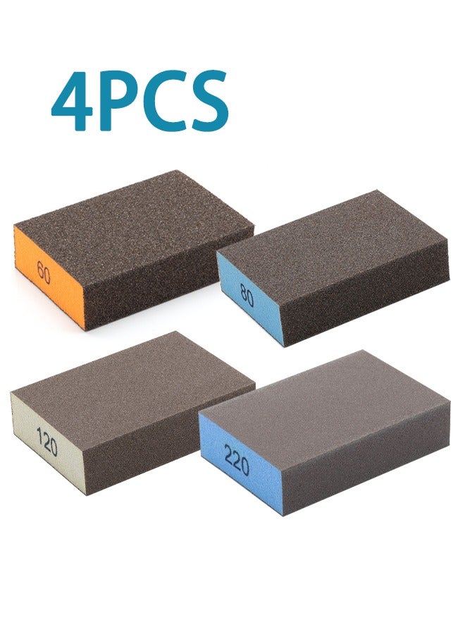 4-Pack Sandpaper Block, Four Grits Per Pack 60/80/120/220, Washable and Reusable Handmade Sanding Sponge, Drywall Sandpaper Blocks for Wooden Drywall Sheetrock and Metal Glazing - Image 1