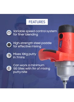 Nippon Paint Nippon Paint 220Volt Handheld Portable 1400W Heavy Duty Dual Speed Putty Mixer Ideal For Fast Smooth Mixing Of Cement Putty Plaster Mortar Red  - Image 2
