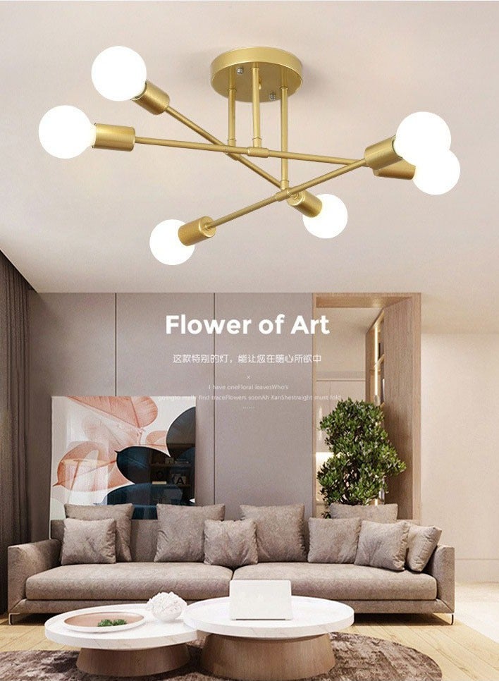 MIXDE Chandelier, Modern Ceiling Lighting, 6 Lights E27 Adjustable Industrial Mount Pendant Light Fixture for Kitchen, Living Room , Dining Room, Bedroom Foyer, White Gold, Bulbs Not Included - Image 1