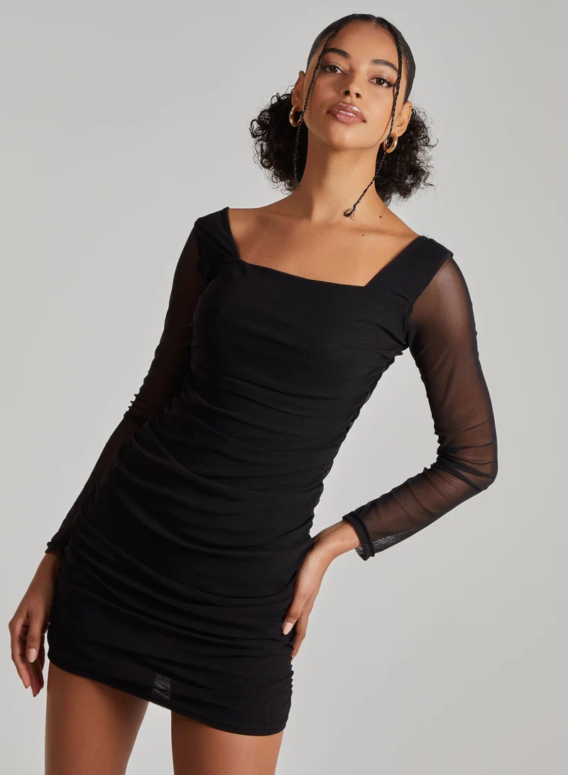 Pink Vanilla  Long Sleeve Mesh Mini Dress for Women | Best Price UAE
