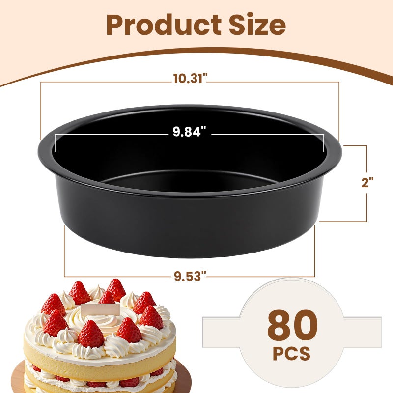 tutikuki 10 Inch Cake Pan Set of 2 - Nonstick Carbon Steel Round Cake Baking Pans with Parchment Paper, Dishwasher Safe, Durable for Large Layer Cakes, Birthday & Christmas Baking - Image 2