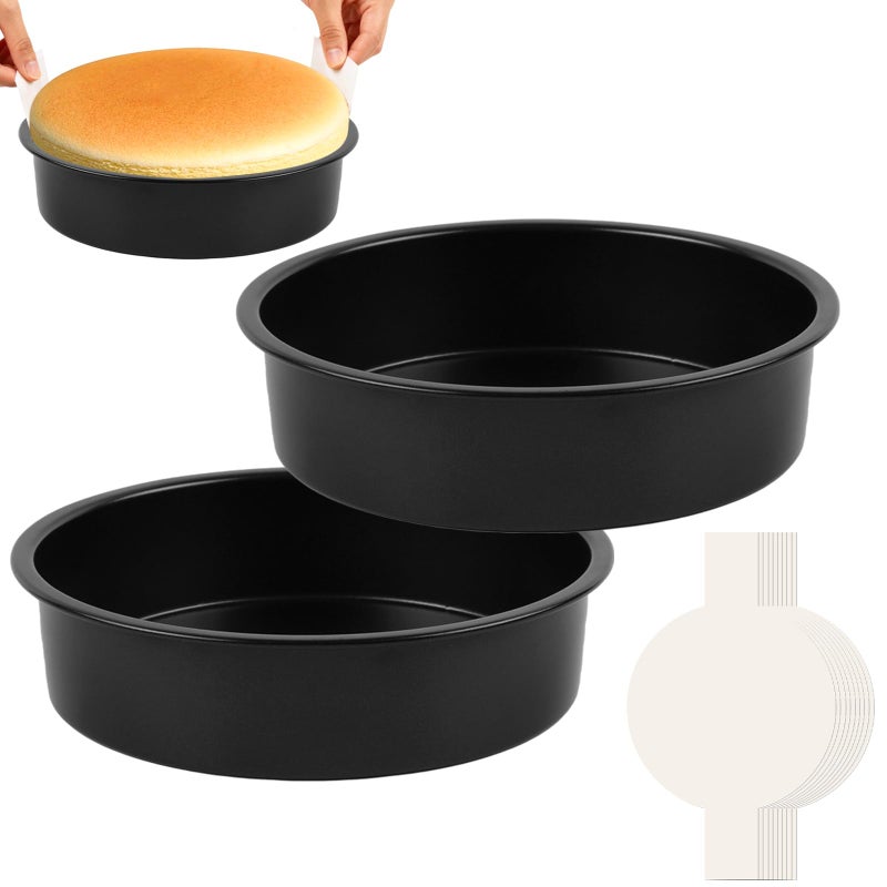 tutikuki 10 Inch Cake Pan Set of 2 - Nonstick Carbon Steel Round Cake Baking Pans with Parchment Paper, Dishwasher Safe, Durable for Large Layer Cakes, Birthday & Christmas Baking - Image 1