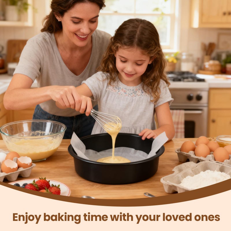 tutikuki 10 Inch Cake Pan Set of 2 - Nonstick Carbon Steel Round Cake Baking Pans with Parchment Paper, Dishwasher Safe, Durable for Large Layer Cakes, Birthday & Christmas Baking - Image 3