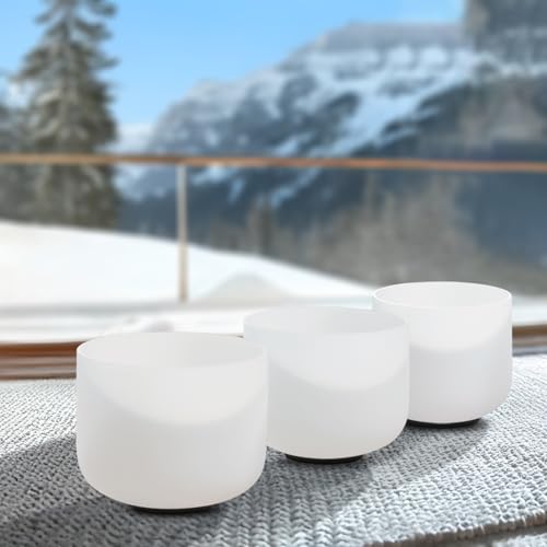 CVNC 432HZ Sound Healing Set of 3 Crystal Singing Bowls, Frosted Chakra Quartz Crystal Sound Bowl with Carry Bags 7'' C Root 8'' F Heart 9'' G Throat - Image 3