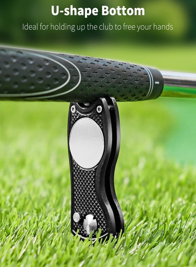 GreenHaven 2 Pack Golf Divot Repair Tool for Golfers Foldable Metal Green Tool with Magnetic Putt Alignment Ball Marker Pop-up Fork Tine with Sturdy Aluminum Alloy Handle (Blue&Black) - Image 3