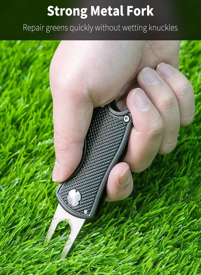 GreenHaven 2 Pack Golf Divot Repair Tool for Golfers Foldable Metal Green Tool with Magnetic Putt Alignment Ball Marker Pop-up Fork Tine with Sturdy Aluminum Alloy Handle (Blue&Black) - Image 2