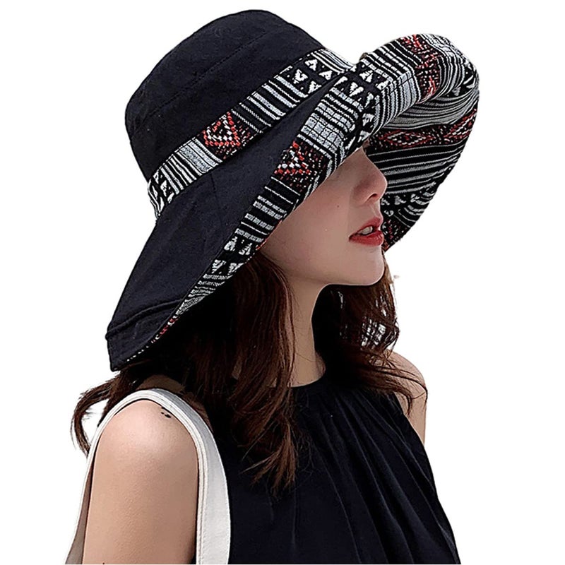 HUAMULAN Women Bohemian Wide Brim Sun Hats Wired Edge Summer UPF Hat for Beach Hiking Garden Travel Lawn Work Chin Strap - Image 1