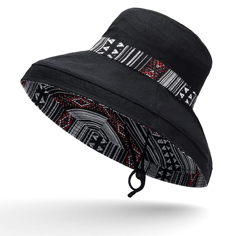 HUAMULAN Women Bohemian Wide Brim Sun Hats Wired Edge Summer UPF Hat for Beach Hiking Garden Travel Lawn Work Chin Strap - Image 2