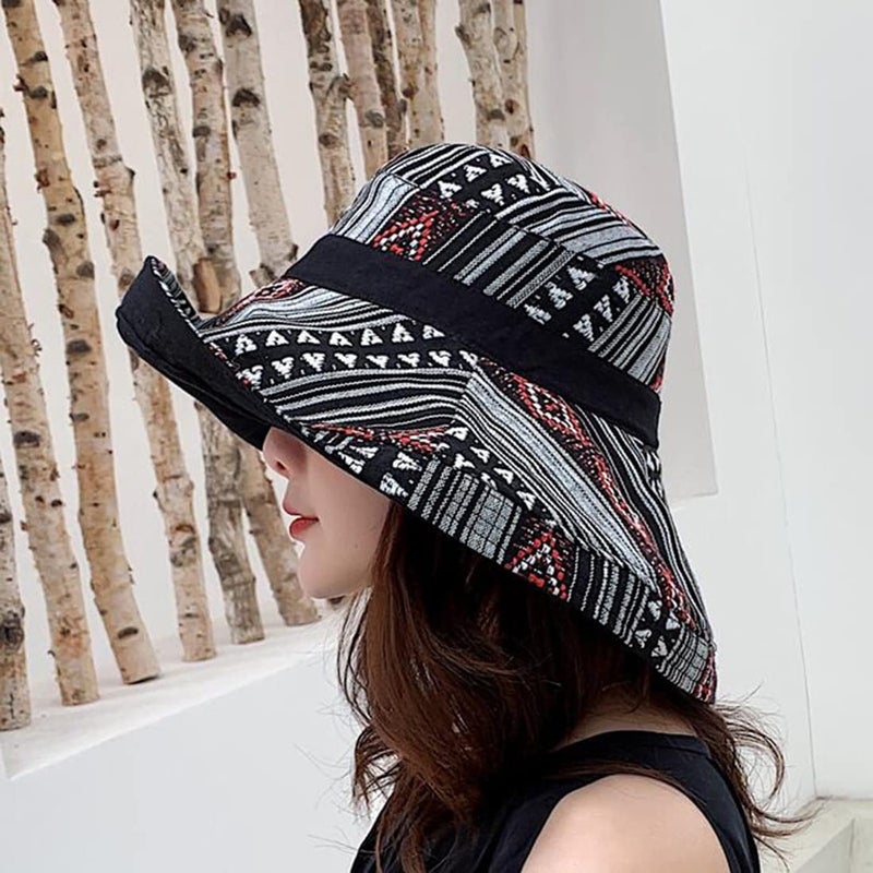HUAMULAN Women Bohemian Wide Brim Sun Hats Wired Edge Summer UPF Hat for Beach Hiking Garden Travel Lawn Work Chin Strap - Image 3