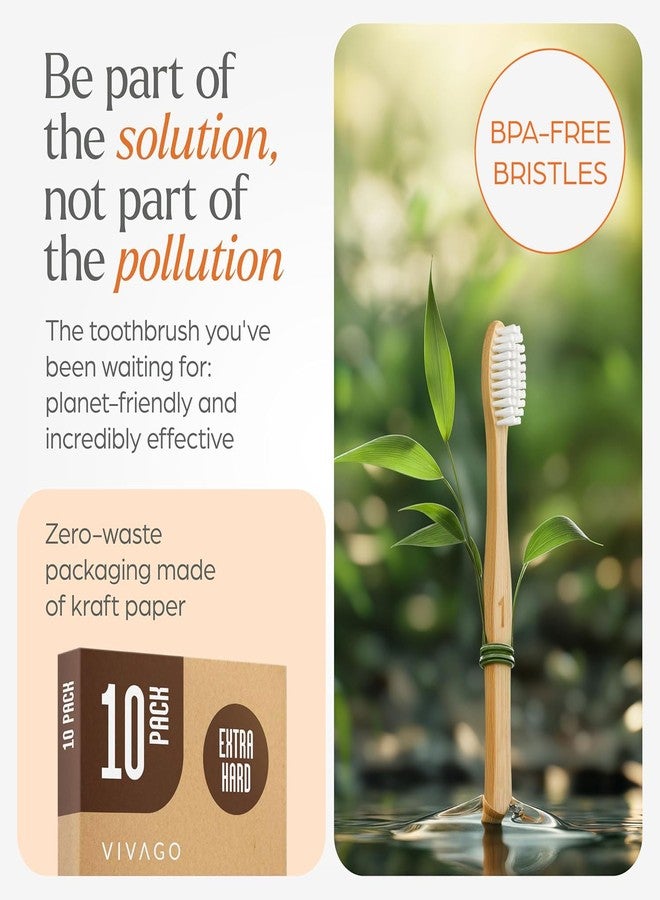 VIVAGO Extra Hard Toothbrushes for Adults - 10 Pack - BPA Free Hard Bristle Toothbrush - Extra Firm Bamboo Toothbrushes - Image 3