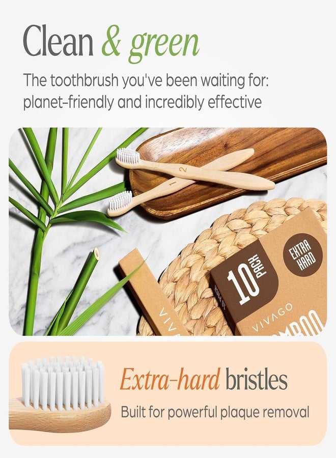 VIVAGO Extra Hard Toothbrushes for Adults - 10 Pack - BPA Free Hard Bristle Toothbrush - Extra Firm Bamboo Toothbrushes - Image 2