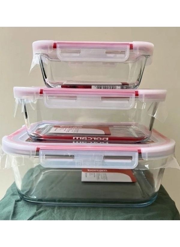 Viyalente - 3-Piece Borcam Storage Box Oven Box Set 780 Cc- 1800 Cc- 3350 Cc - Image 1