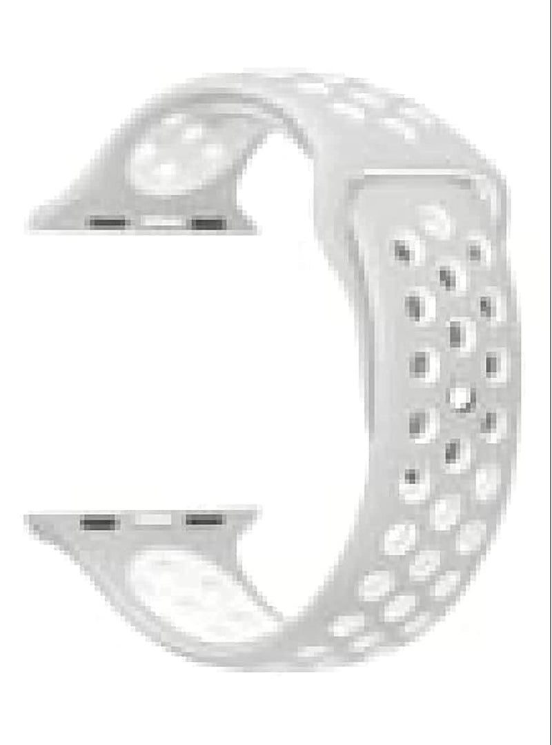 Cool Baby Sport Soft Silicone Replacement Strap for Apple Watch 42mm – White/Silver - Image 1