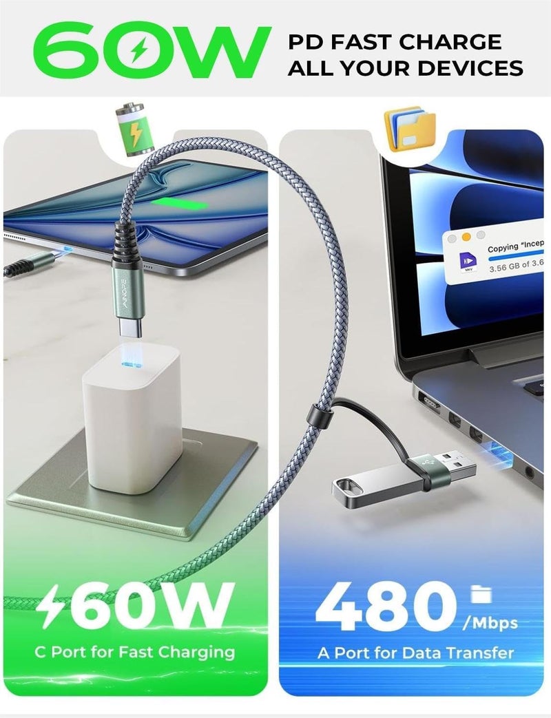 AINOPE Right Angle USB C Cable [2-ð‘·ð’‚ð’„ð’Œ, 6.6FT] with USB Adapter, 60W iPad Charging Cord 90 Degree USB C Cabel for iPad Air/Pro,Carplay Cable Type C Fast Charging Gifts for iPhone 17/16/15 Pro Max - Image 5