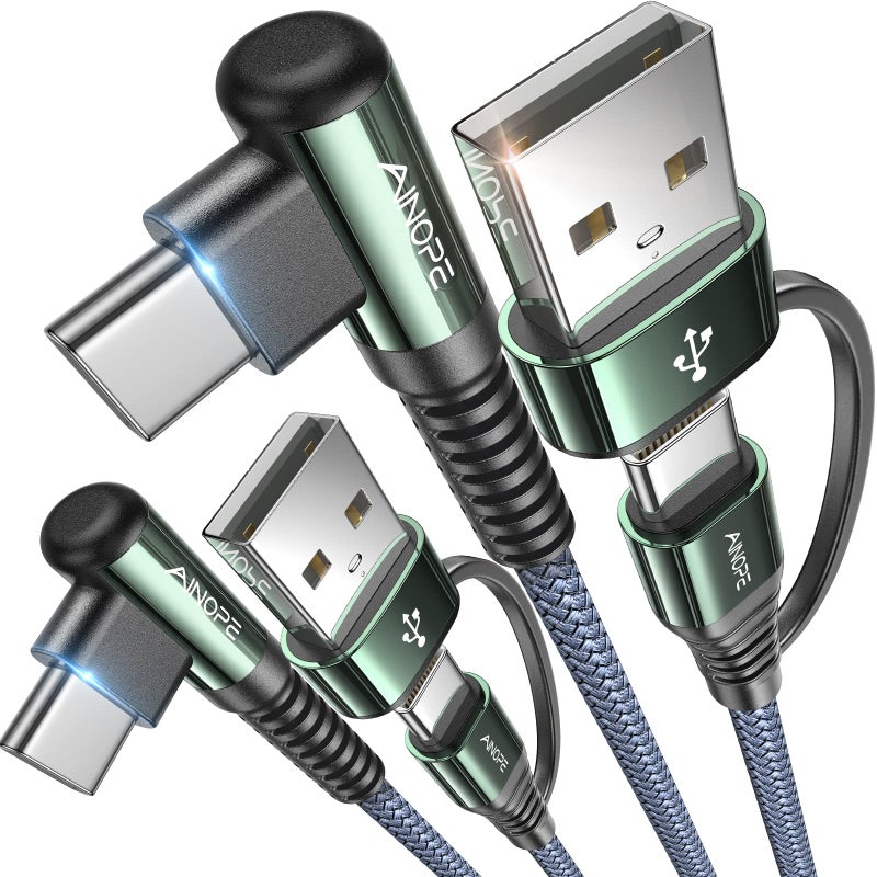 AINOPE Right Angle USB C Cable [2-ð‘·ð’‚ð’„ð’Œ, 6.6FT] with USB Adapter, 60W iPad Charging Cord 90 Degree USB C Cabel for iPad Air/Pro,Carplay Cable Type C Fast Charging Gifts for iPhone 17/16/15 Pro Max - Image 1