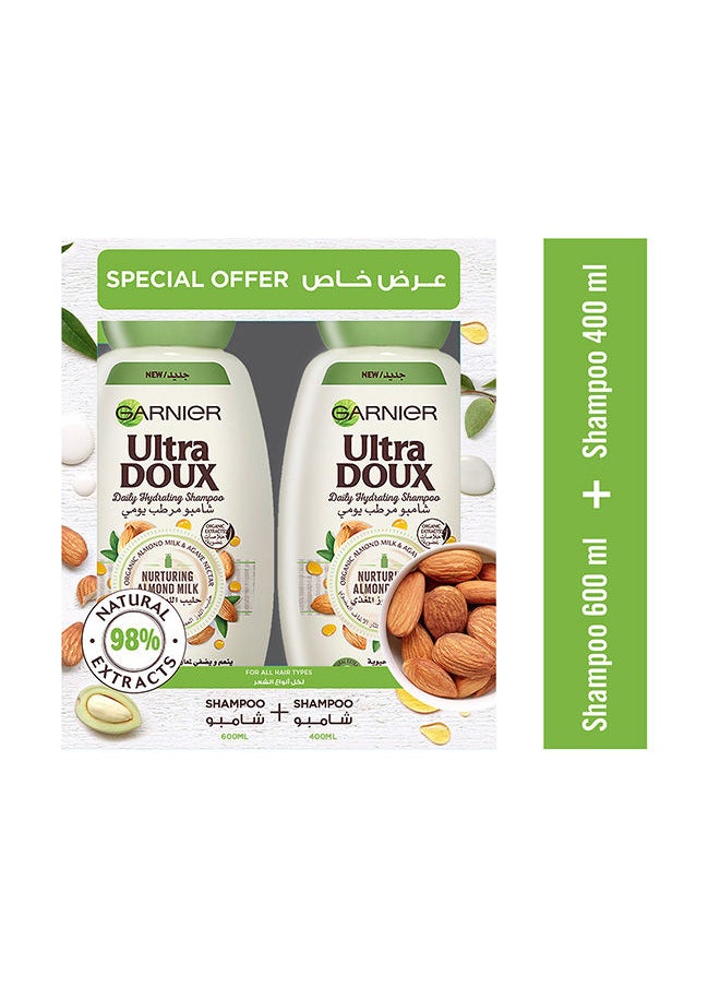 Garnier Ultra Doux  Almond Milk  Shampoo 600ml + Shampoo 400 ml For All Hair Types  - Image 1