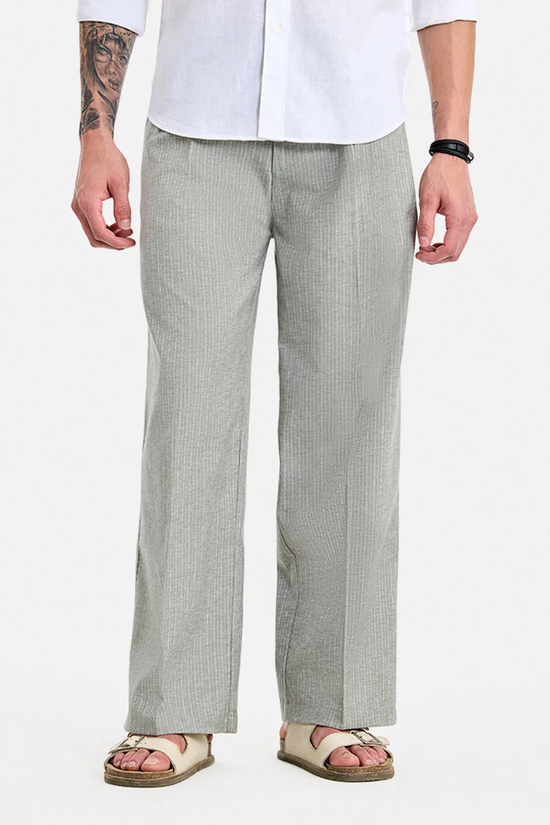 SNITCH Green Textured Loose Fit Casual Trousers