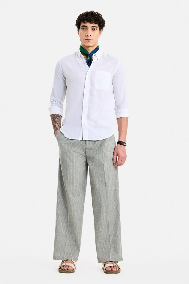 SNITCH Green Textured Loose Fit Casual Trousers