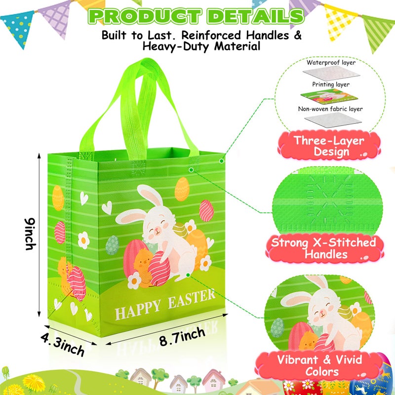ZYLOP Easter Gift Bags with Handles - Reusable Non-Woven Happy Easter Tote Bags for Kids Adults, Easters Gift Bag for Egg Hunt, Party Favors, Shopping, Easters Egg Bag for Hunt Bunny Carrot Chick 6 Pack - Image 2