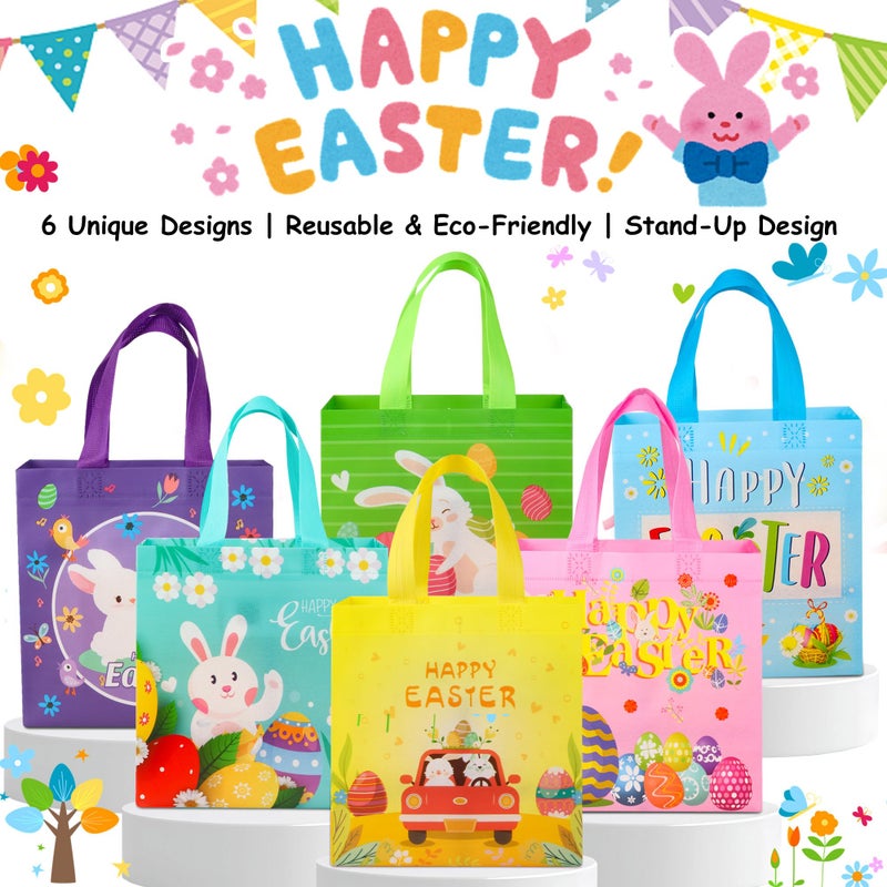 ZYLOP Easter Gift Bags with Handles - Reusable Non-Woven Happy Easter Tote Bags for Kids Adults, Easters Gift Bag for Egg Hunt, Party Favors, Shopping, Easters Egg Bag for Hunt Bunny Carrot Chick 6 Pack - Image 3