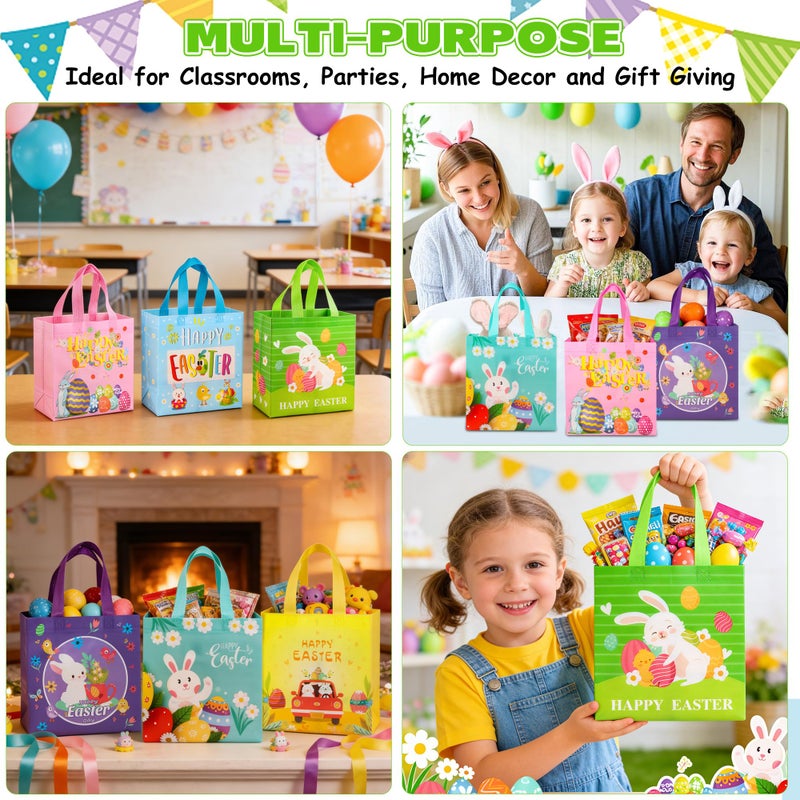 ZYLOP Easter Gift Bags with Handles - Reusable Non-Woven Happy Easter Tote Bags for Kids Adults, Easters Gift Bag for Egg Hunt, Party Favors, Shopping, Easters Egg Bag for Hunt Bunny Carrot Chick 6 Pack - Image 5