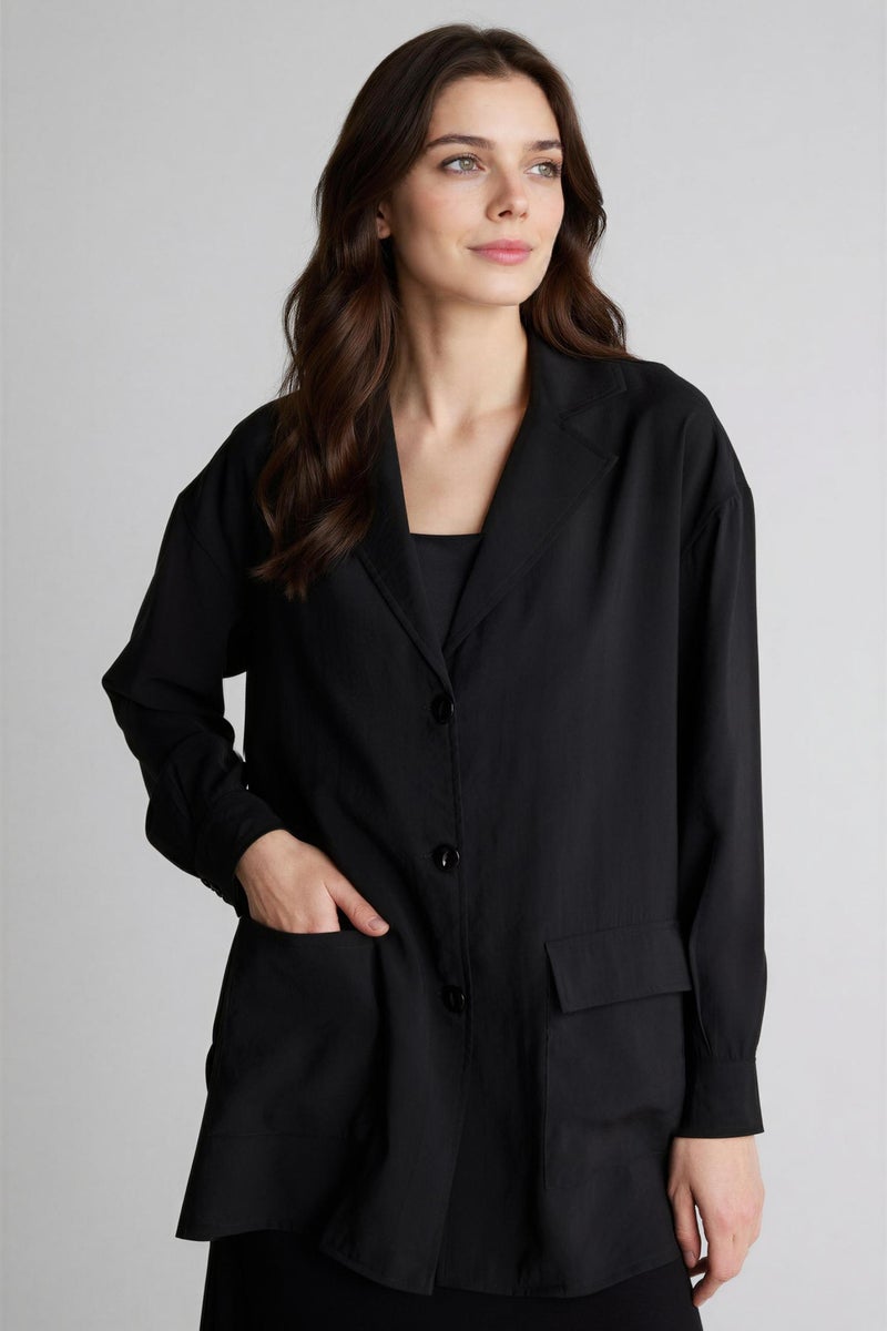 DeFacto Black Woman Relax Fit Woven Striped Long Sleeve Tunic Casual - Image 3