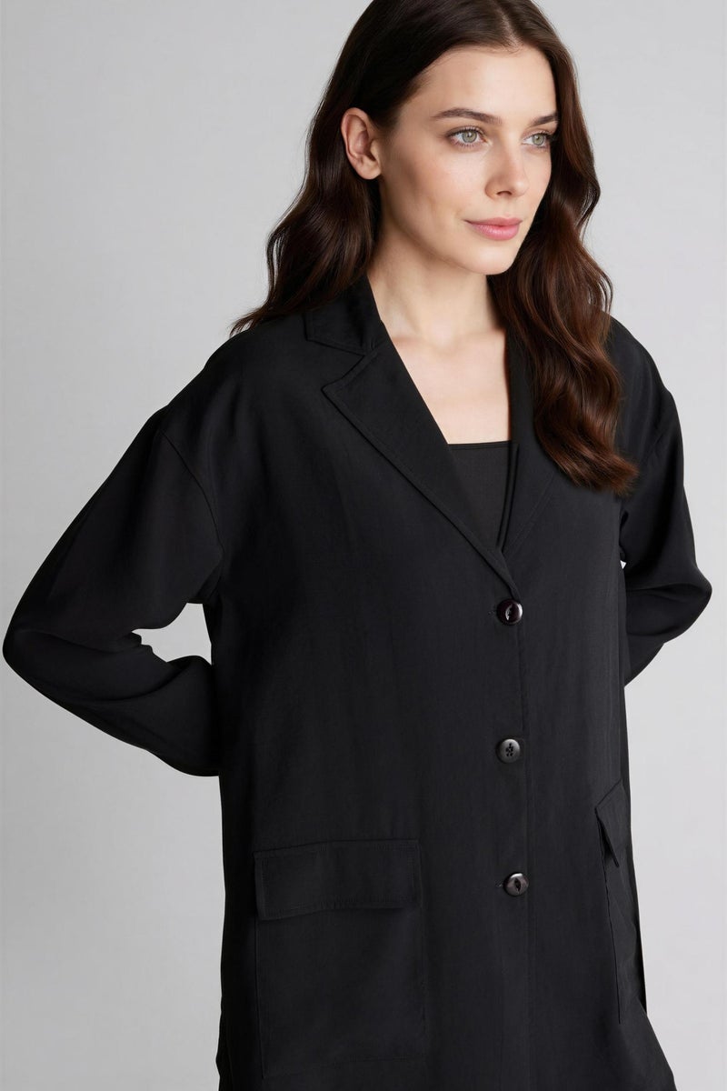 DeFacto Black Woman Relax Fit Woven Striped Long Sleeve Tunic Casual - Image 1