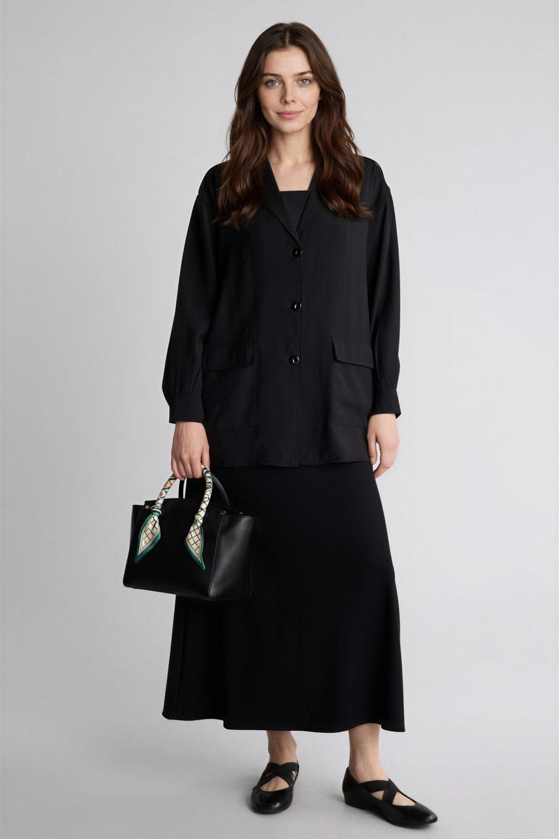 DeFacto Black Woman Relax Fit Woven Striped Long Sleeve Tunic Casual - Image 2