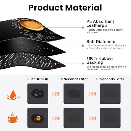 AOHMPT Coffee Mat 17"x32" - Extra Large Absorbent Non Slip Dish Drying Mat,Coffee Bar Accessories,Kitchen Counter Protector for Coffeemaker, Sink, Dining Decor - Image 3