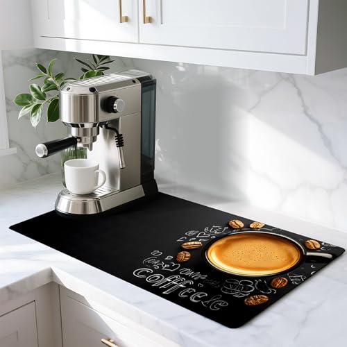 AOHMPT Coffee Mat 17"x32" - Extra Large Absorbent Non Slip Dish Drying Mat,Coffee Bar Accessories,Kitchen Counter Protector for Coffeemaker, Sink, Dining Decor - Image 1