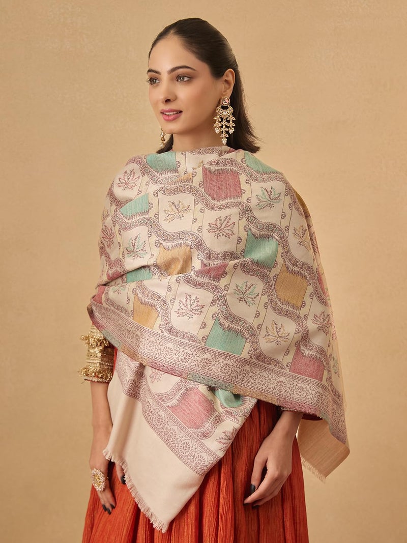 Pashmoda Women Floral Geometry Kaani Wool Blend Stole (Size : 28x80in, 71X203cm) AVST09 - Image 5