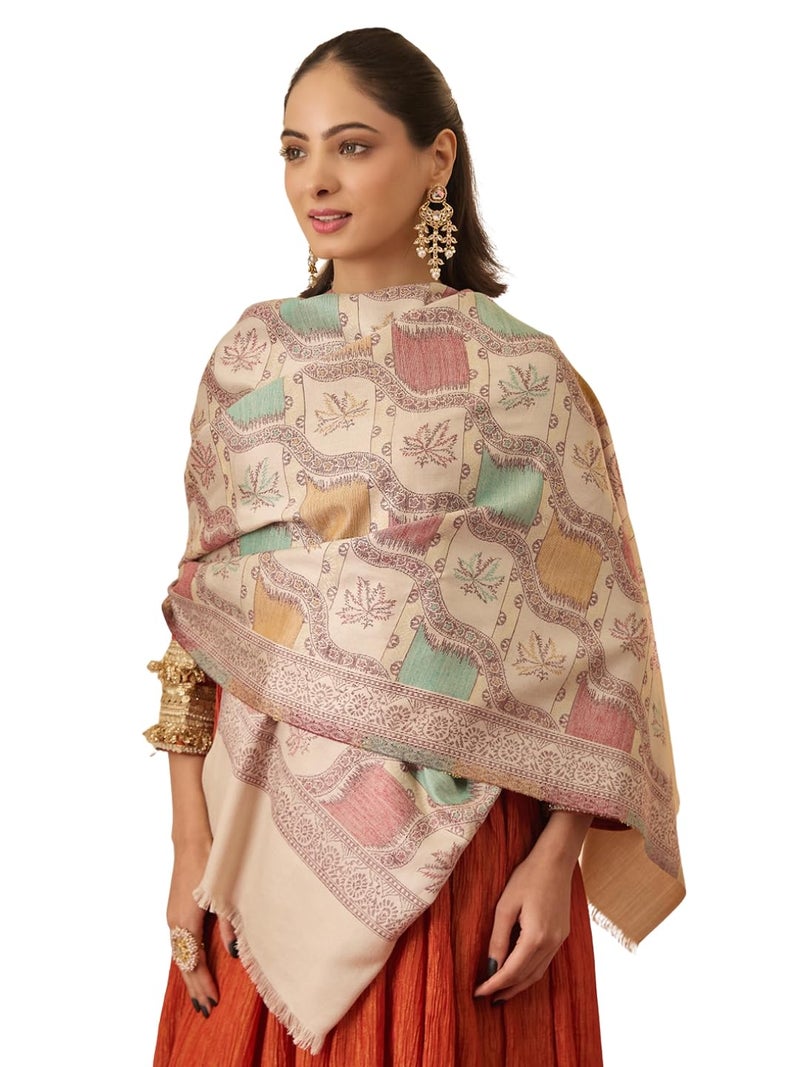 Pashmoda Women Floral Geometry Kaani Wool Blend Stole (Size : 28x80in, 71X203cm) AVST09 - Image 1