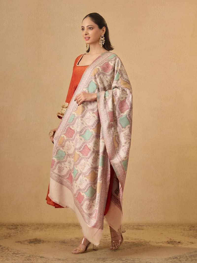 Pashmoda Women Floral Geometry Kaani Wool Blend Stole (Size : 28x80in, 71X203cm) AVST09 - Image 3